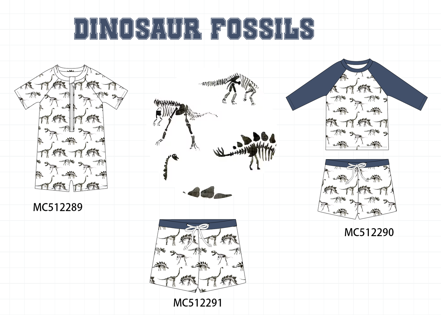 PO76 Navy dinosaur boy swimsuit collection