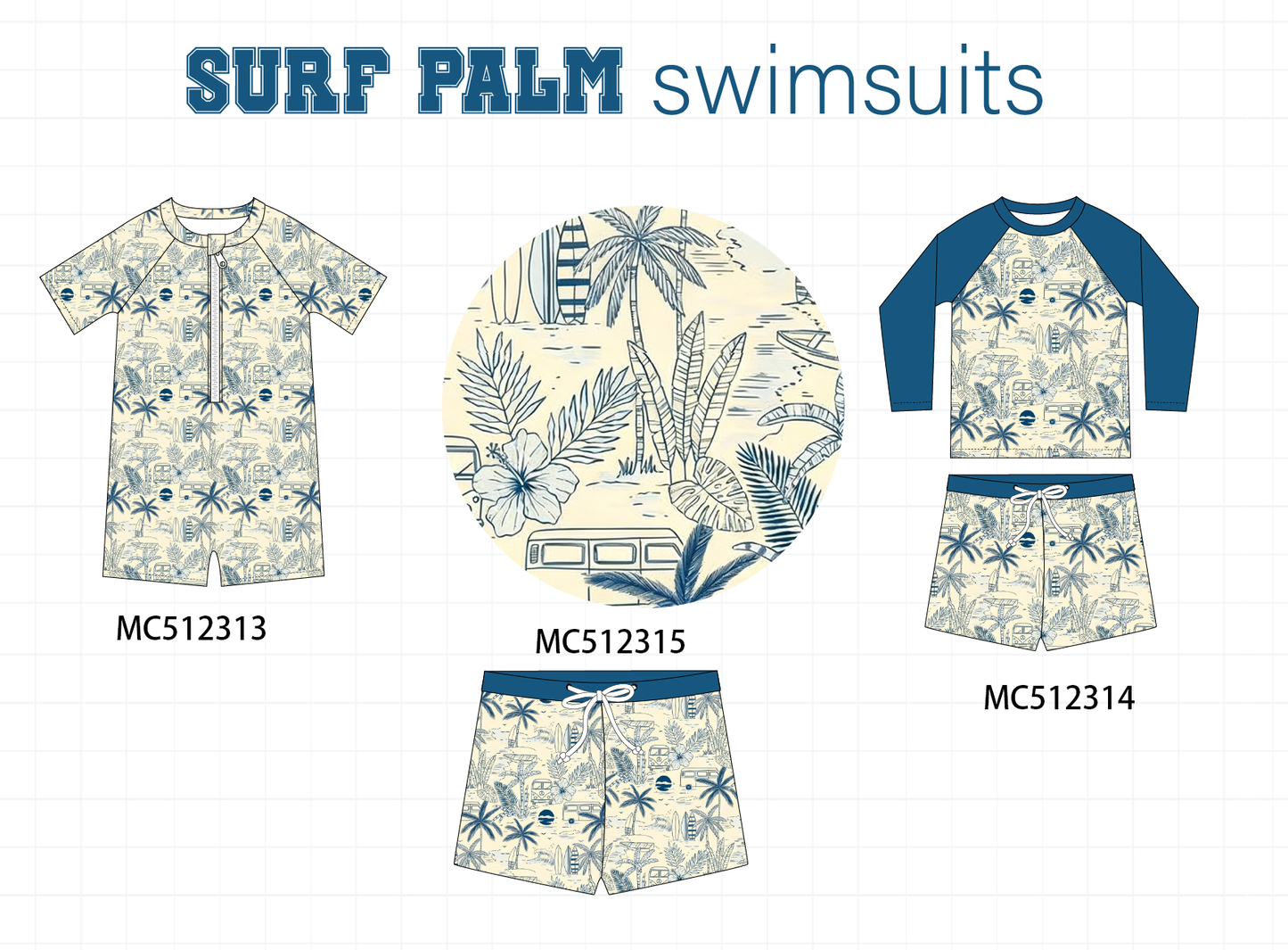 PO76 Navy surf palm boy swimsuit collection