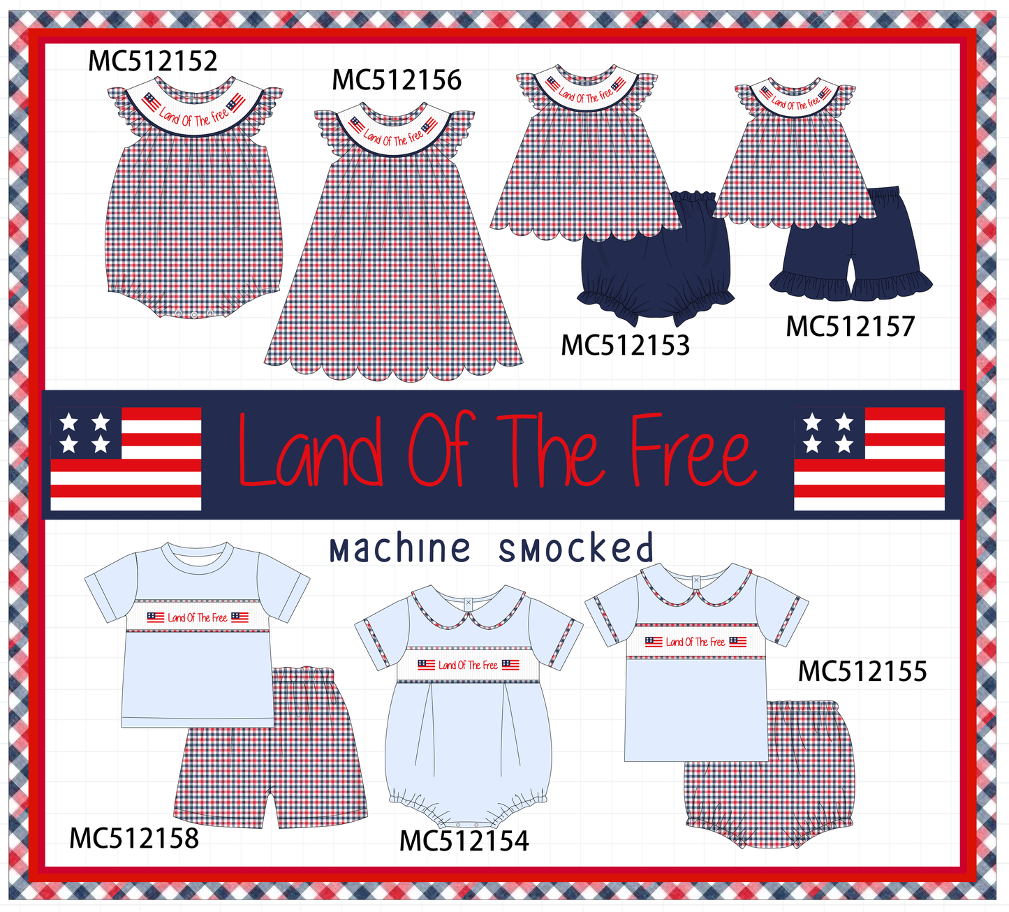 PO76 Patriotic Land of the free smocked gingham collection