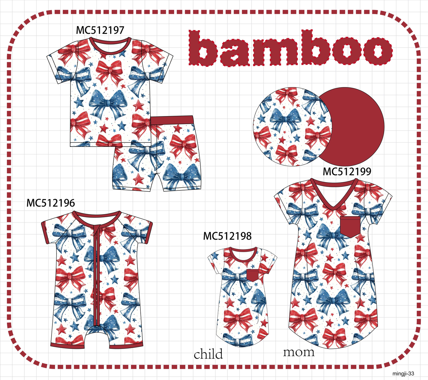 PO76 Patriotic bow print bamboo collection