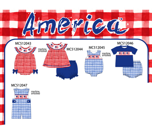 PO76 Patriotic flag smocked gingham collection 1