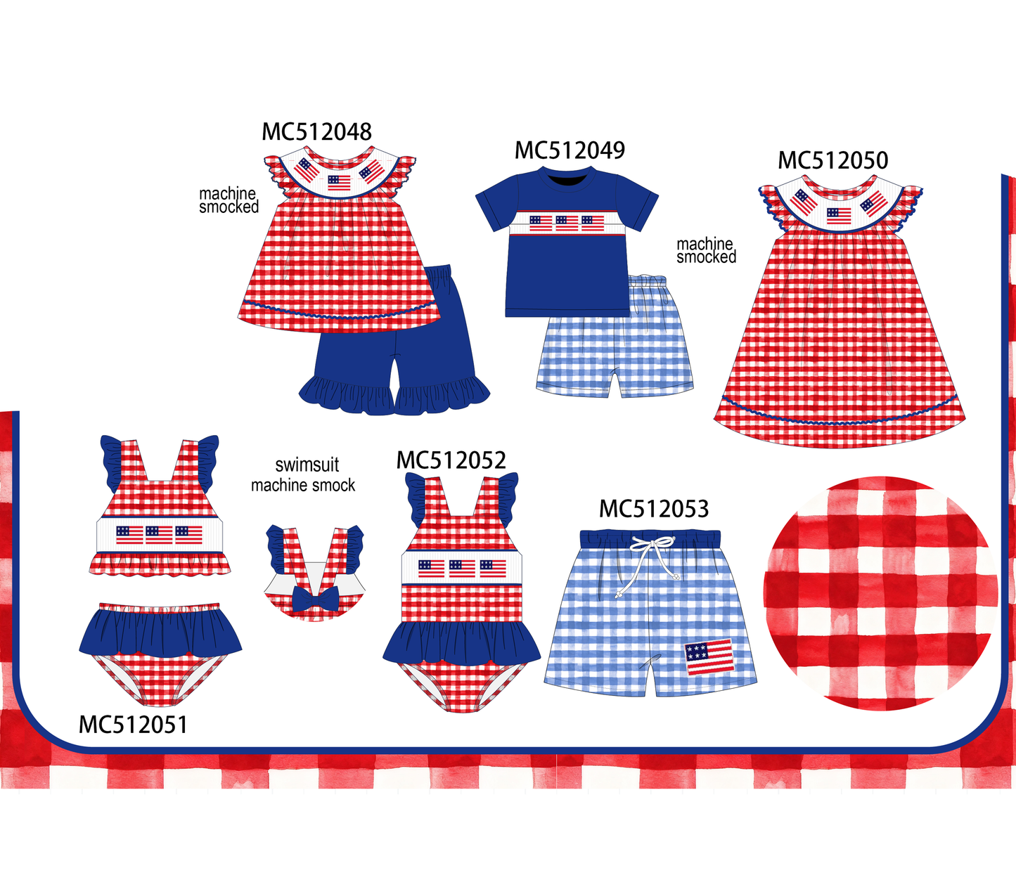 PO76 Patriotic flag smocked gingham collection 2