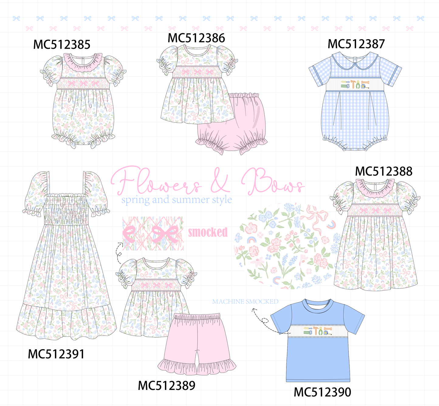PO76 Pink&blue bow smocked collection
