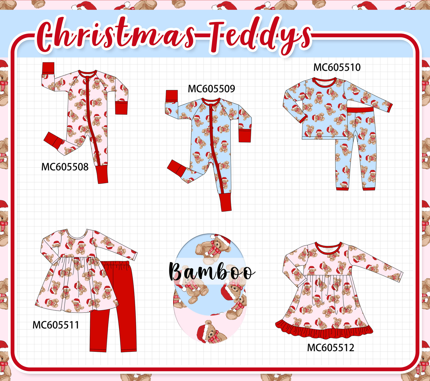 PO93 Pink&blue christmas teddy bamboo collection