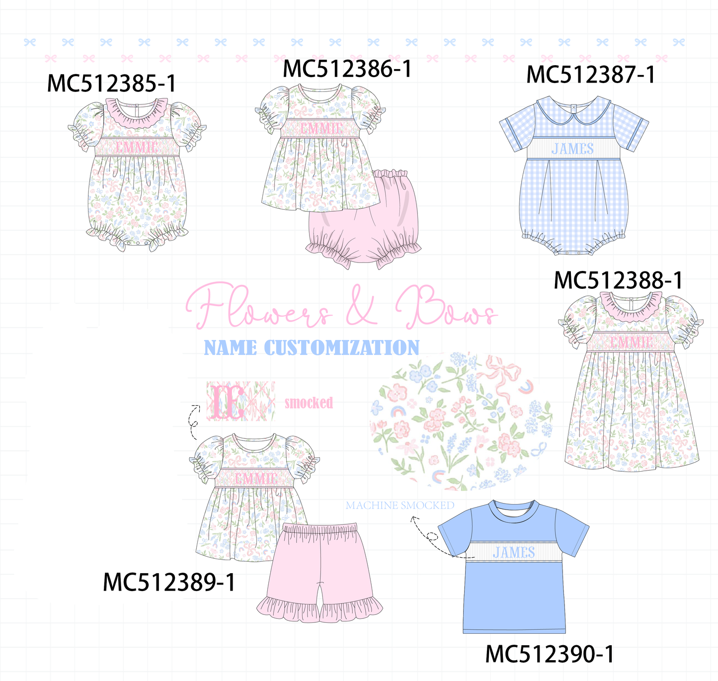 PO76 Pink&blue monogram smocked collection