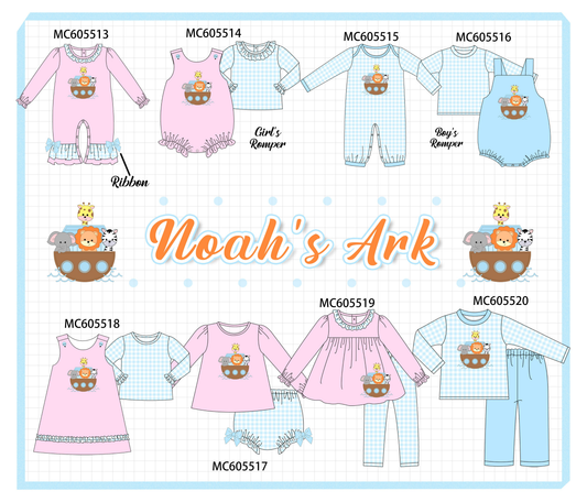 PO93 Pink&blue noah's ark applique gingham collection