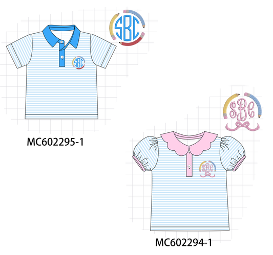 PO81 Pink&blue pencil monogram embroidery stripe collection