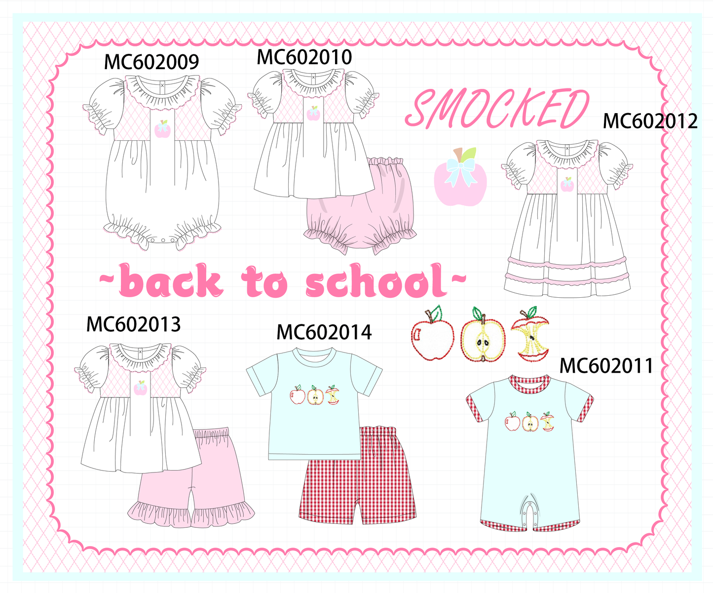 Pink back to school apple smocked ruffle collection