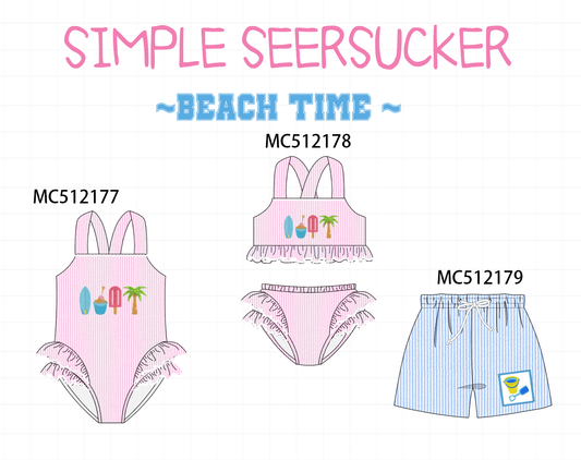 PO76 Pink beach time embroidery seersucker collection