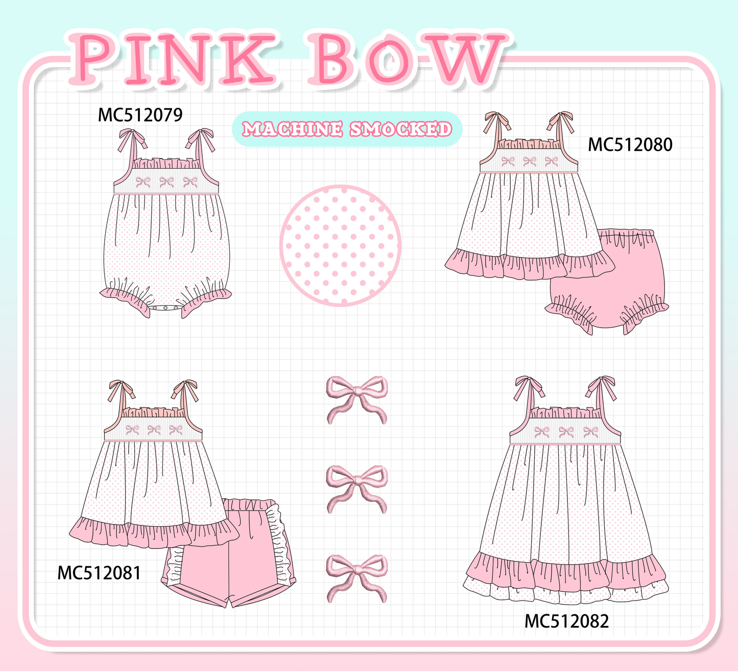 PO76 Pink bow smocked ruffle collection