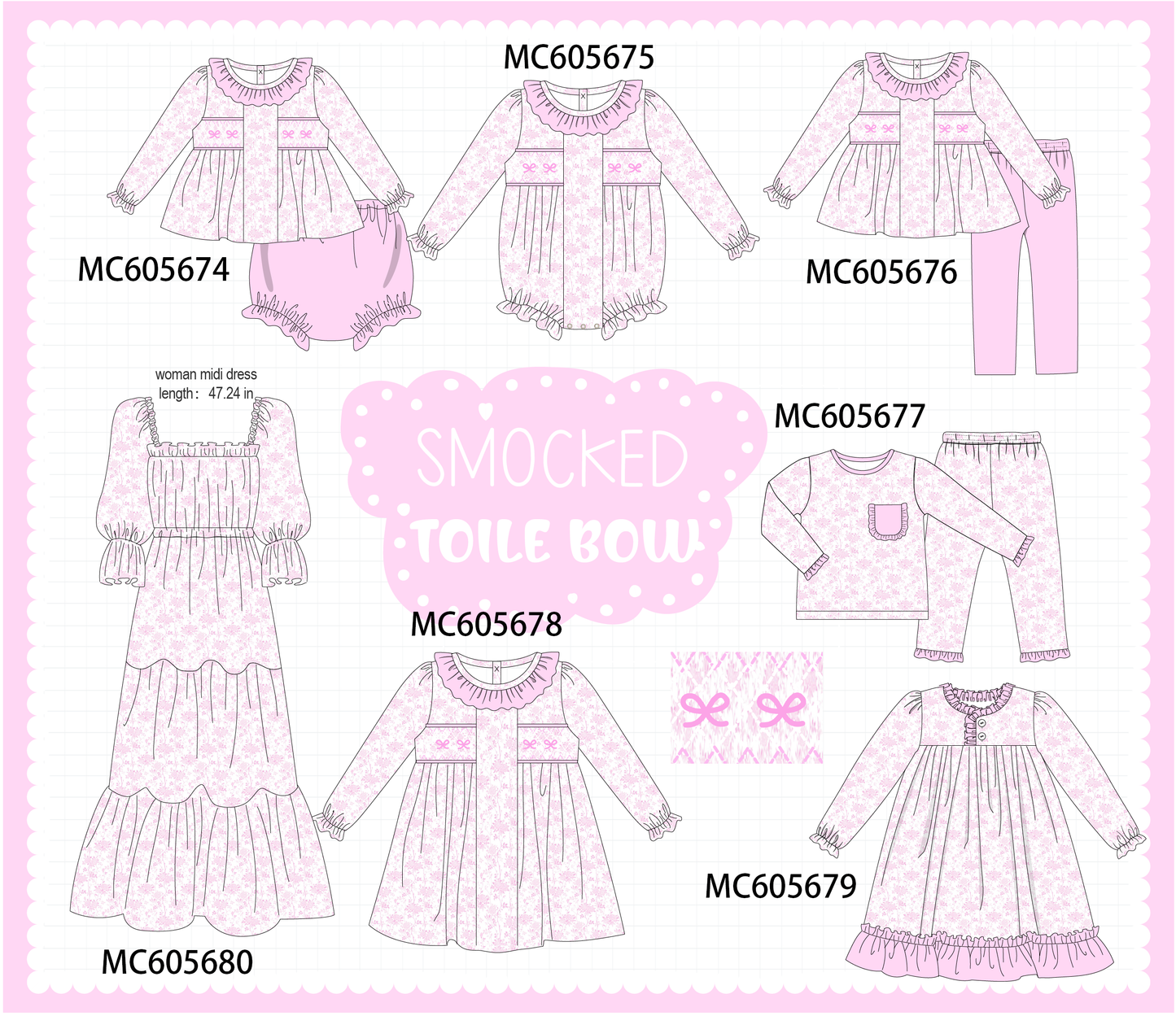 PO95 Pink bow smocked ruffle collection