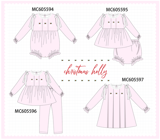 PO93 Pink christmas holly embroidery collection