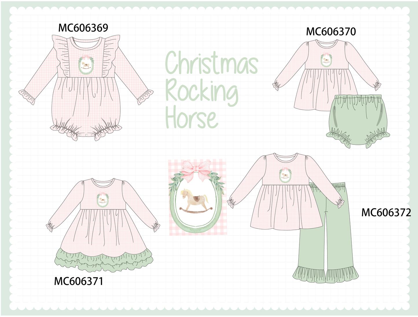 PO95 Pink christmas horse embroidery gingham collection