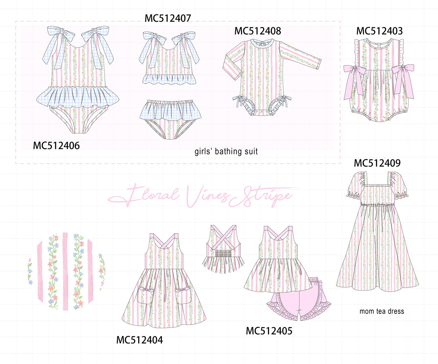 PO76 Pink floral stripe print collection