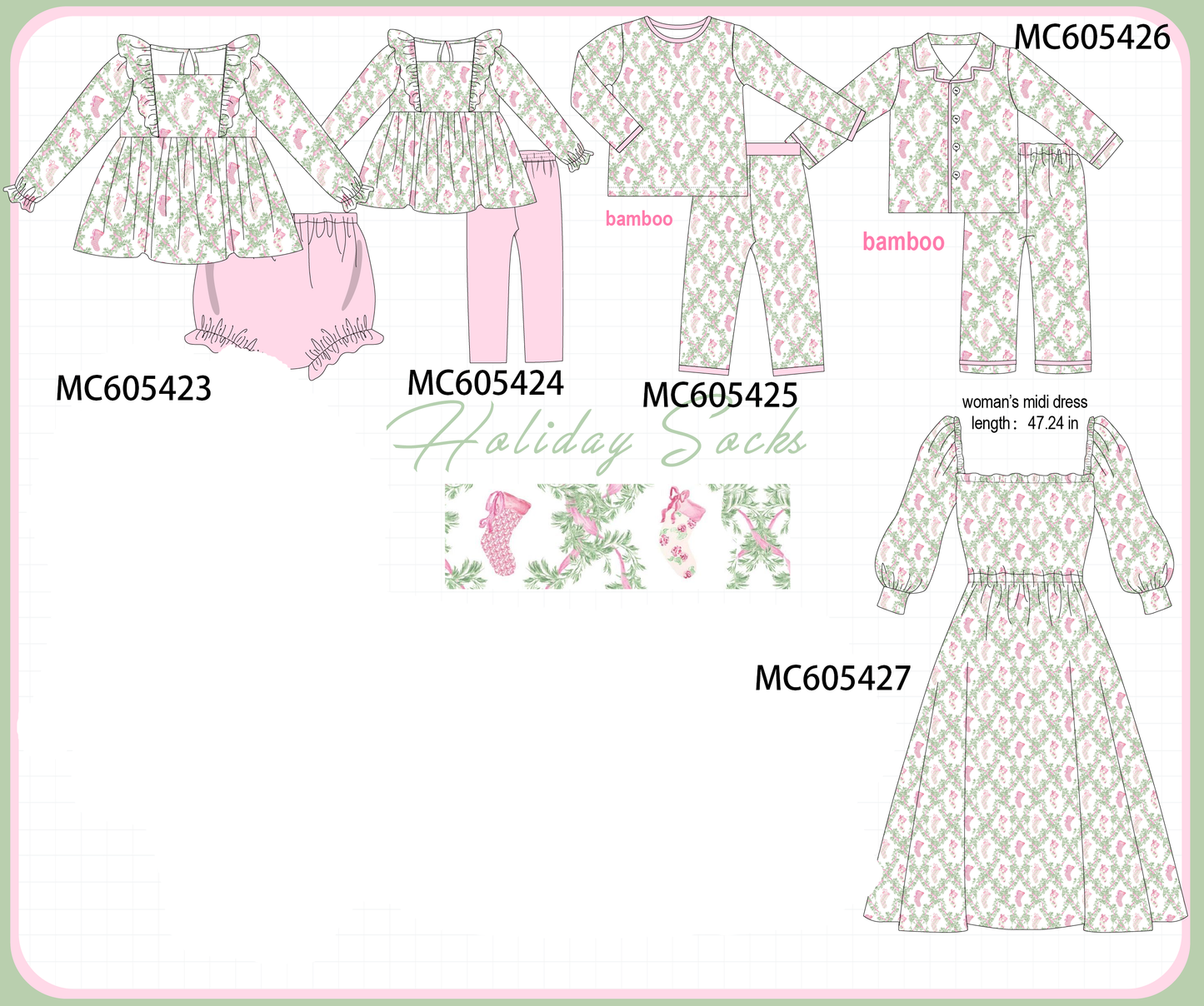PO93 Pink holiday floral socks print collection