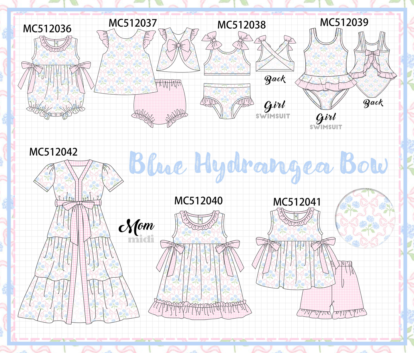 PO76 Pink hydrangea bow print collection