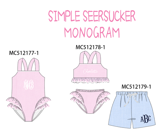 PO76 Pink monogram embroidery seersucker swimsuit collection