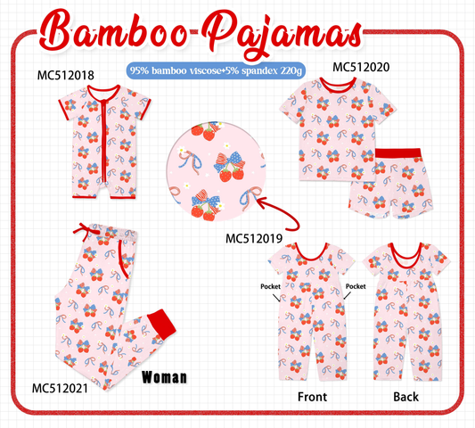 PO76 Pink strawberry flag bow bamboo collection