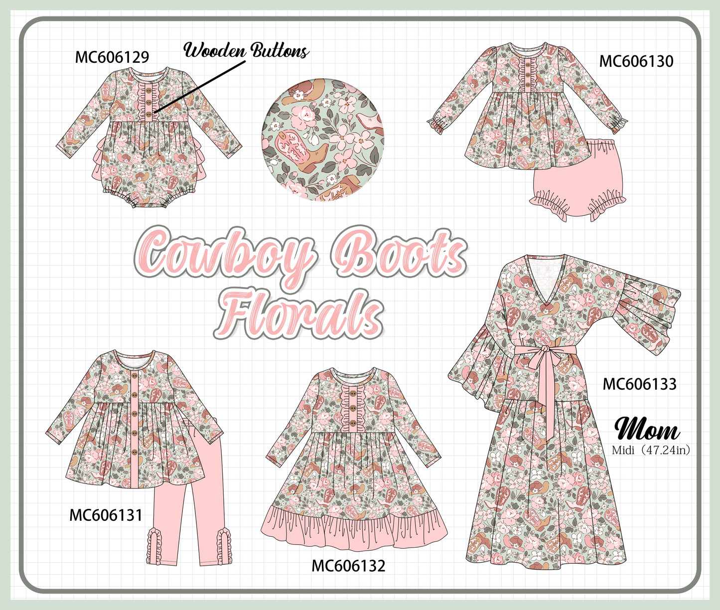 PO95 Pink western boots floral collection