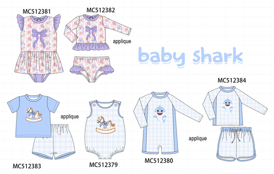 PO76 Purple&blue bow horse shark applique collection