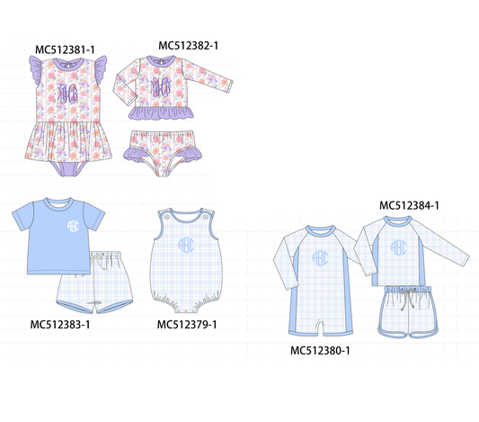 PO76 Purple&blue rose monogram embroidery collection