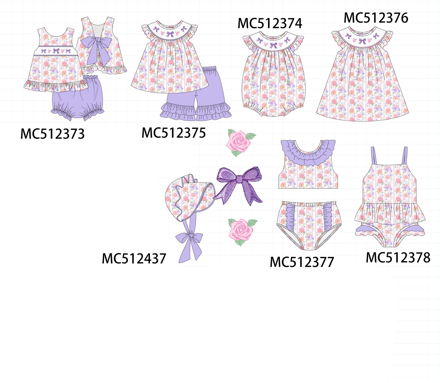 PO76 Purple rose bow smocked collection