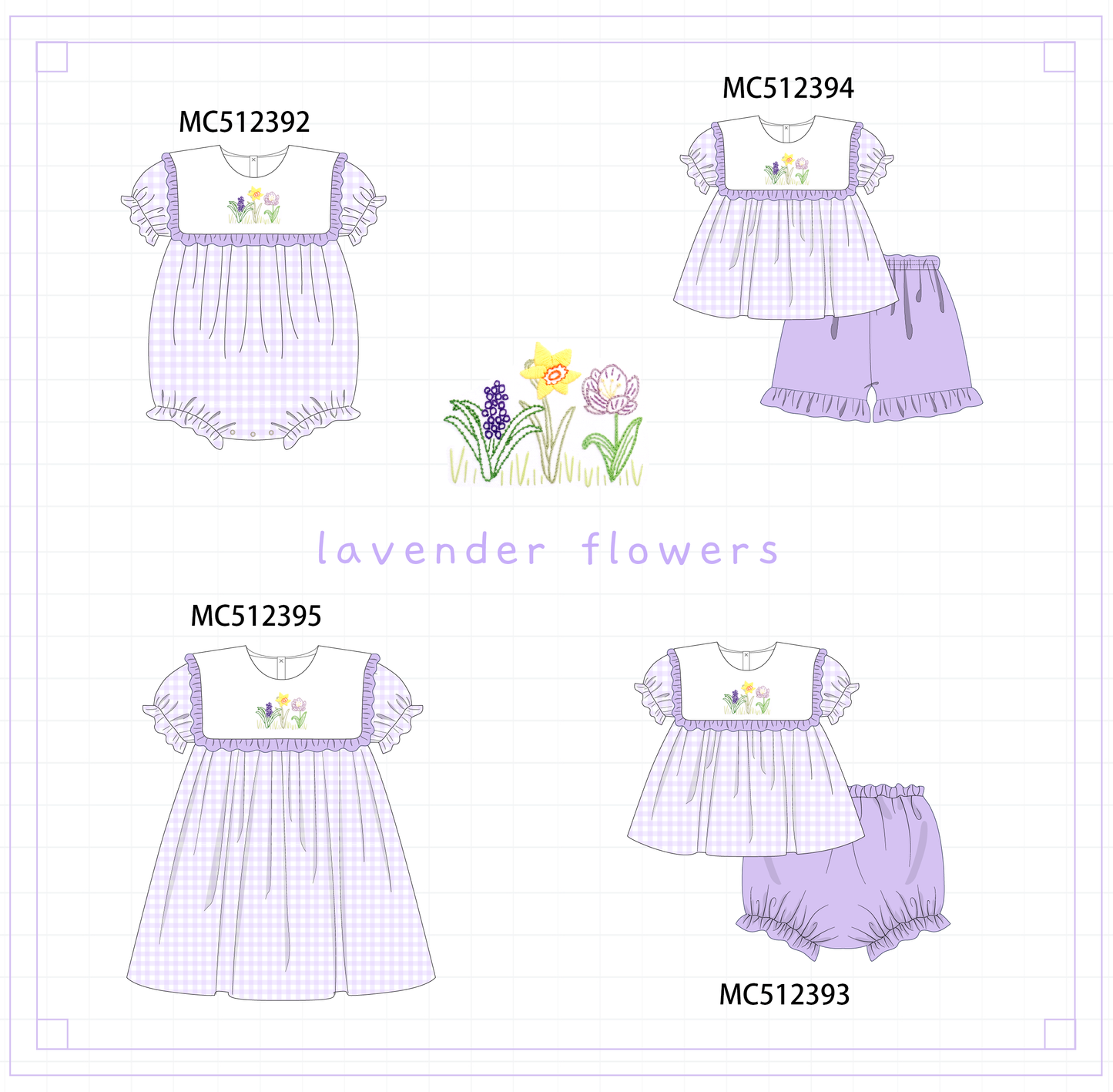 PO76 Purple floral embroidery gingham collection