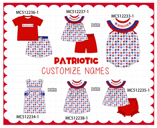 PO76 Red Patriotic star monogram embroidery collection
