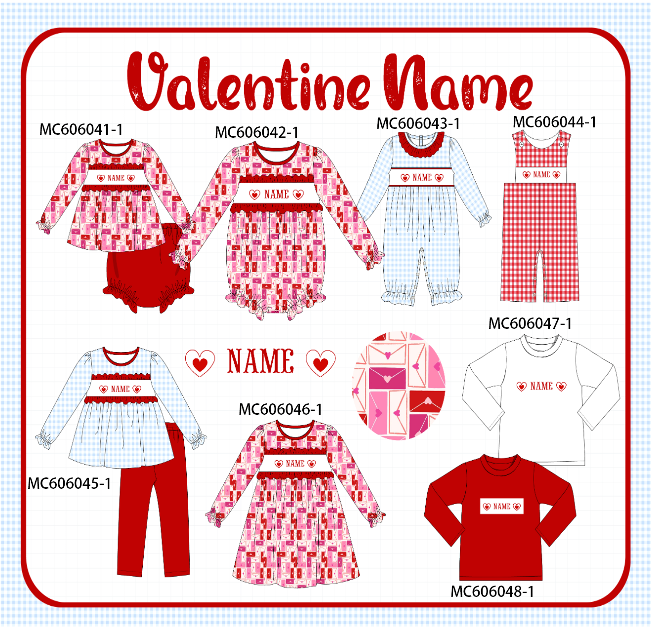 PO95 Red&blue heart monogram embroidery collection