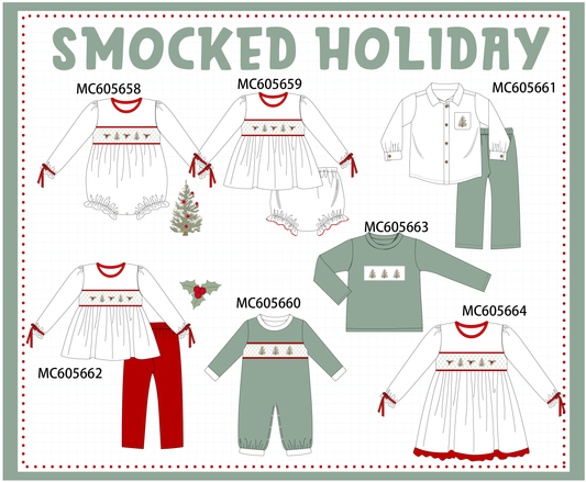 PO93 Red&sage christmas tree holly smocked collection