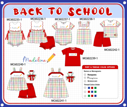 PO81 Red back to school pencil monogram embroidery plaid collection