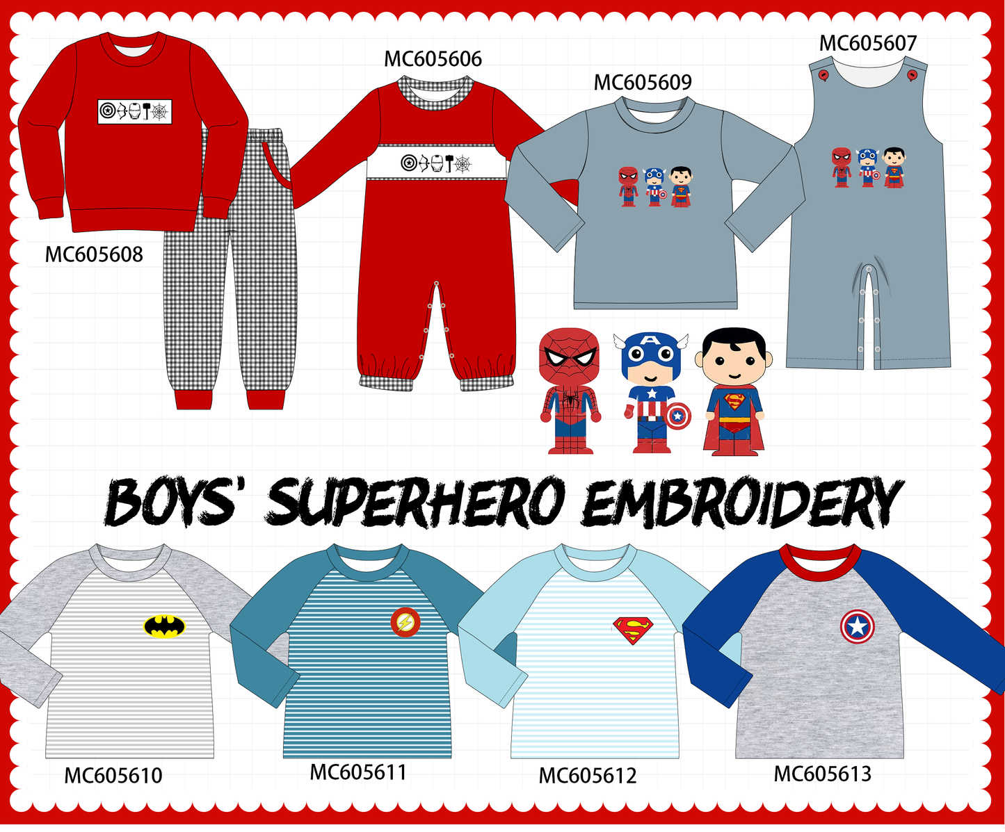 PO93 Red character embroidery collection