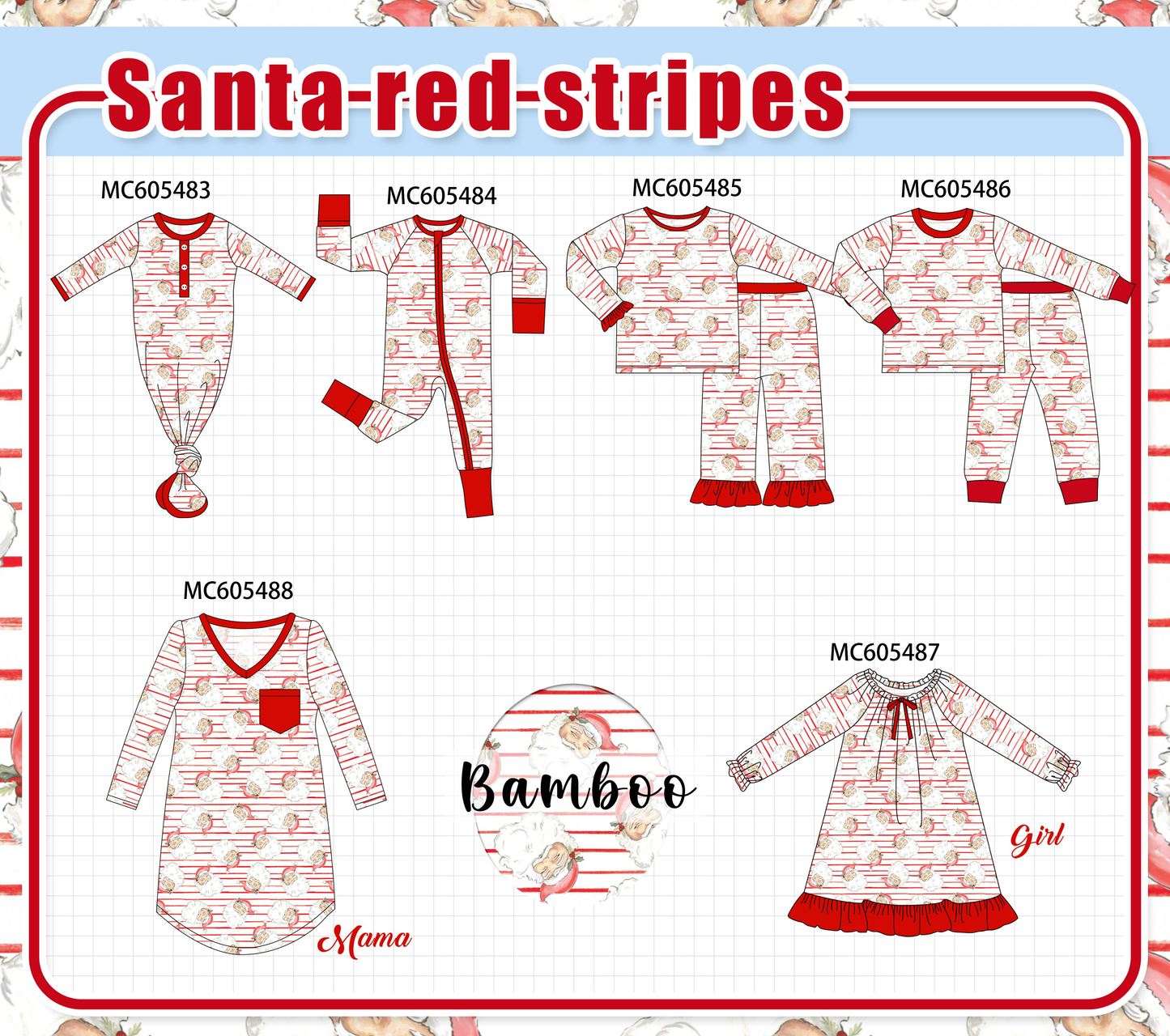 PO93 Red christmas santa claus stripe bamboo collection