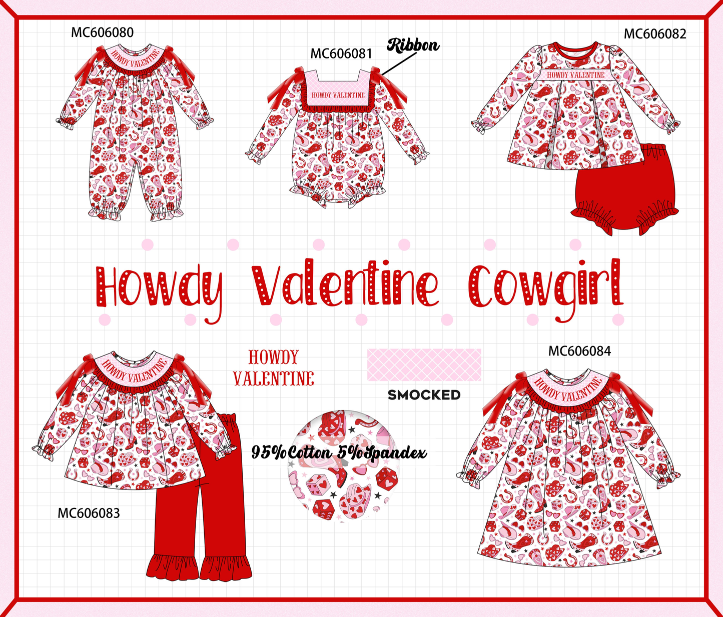 PO95 Red howdy valentine smocked collection