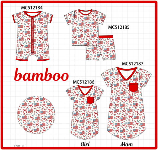 PO76 Red patriotic flag bow print bamboo collection