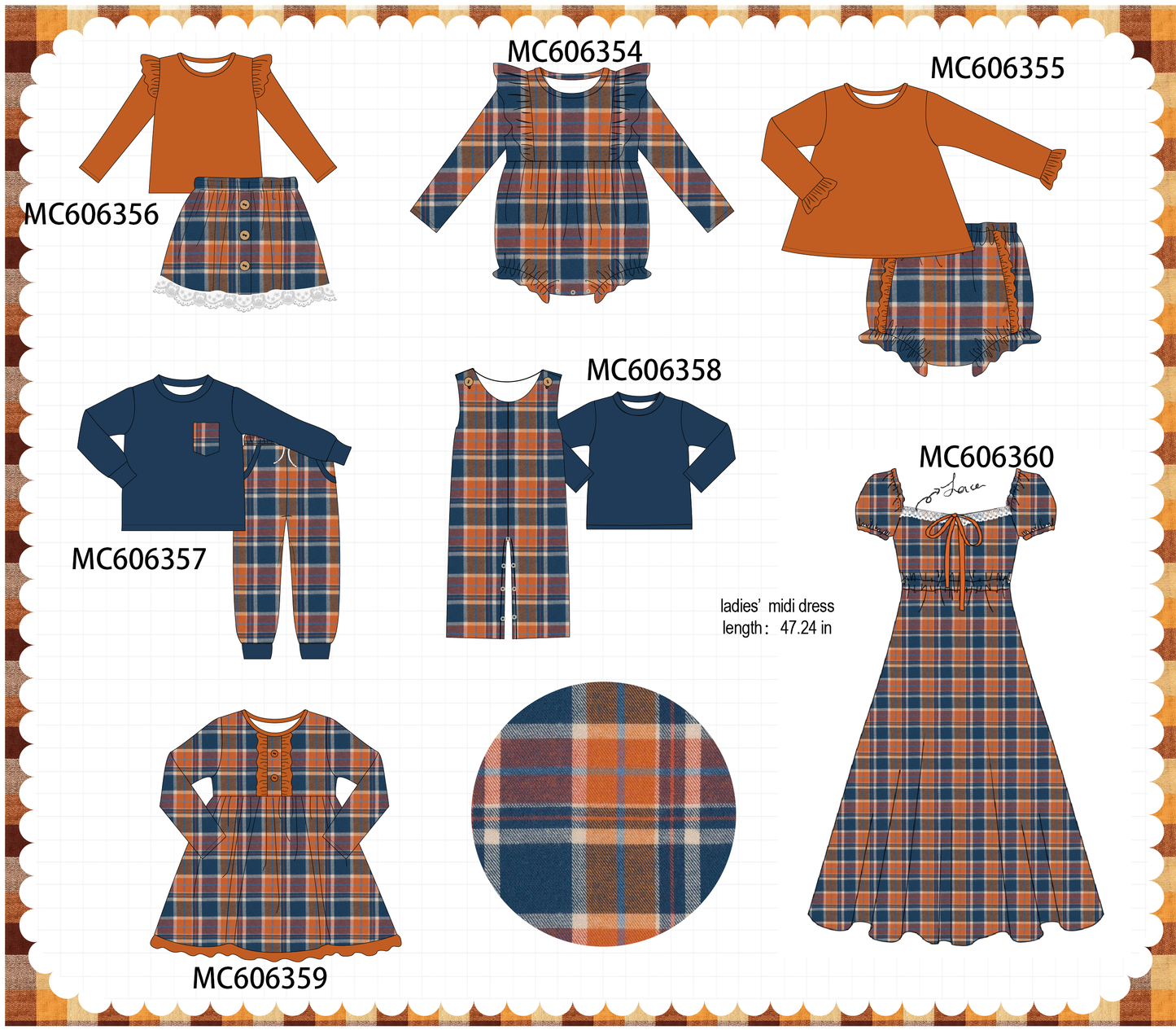 PO95 Rust&navy plaid collection