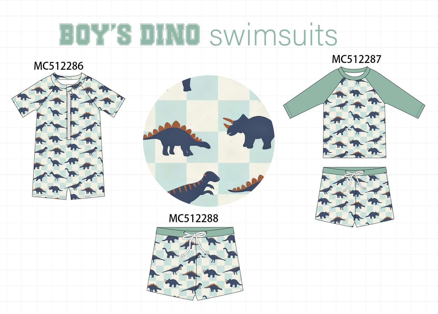 PO76 Sage dinosaur boy swimsuit collection