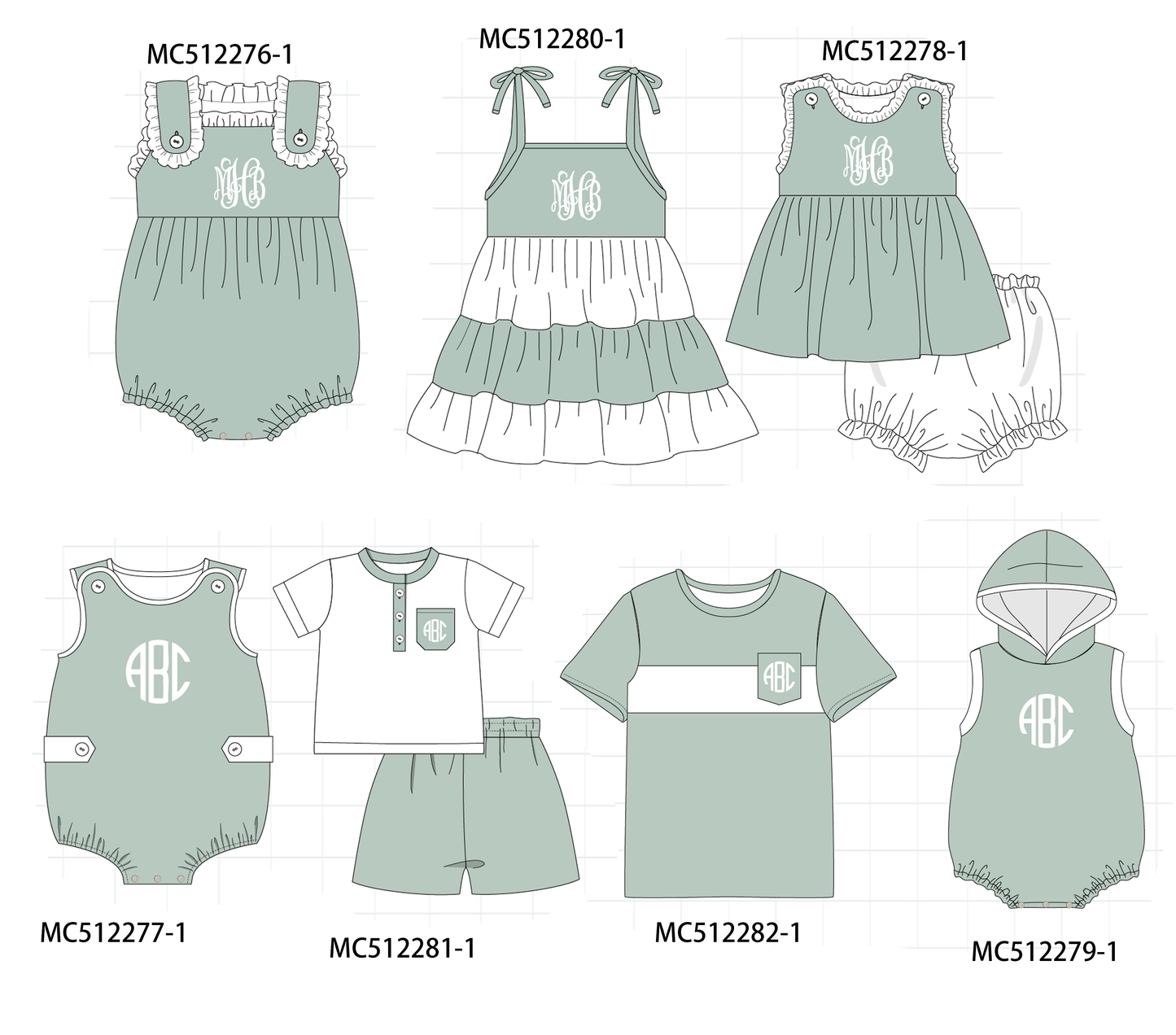 PO76 Sage monogram embroidery collection