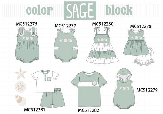 PO76 Sage starfish shell embroidery collection