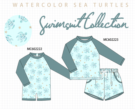 PO81 Teal turtle print swimsuit collection